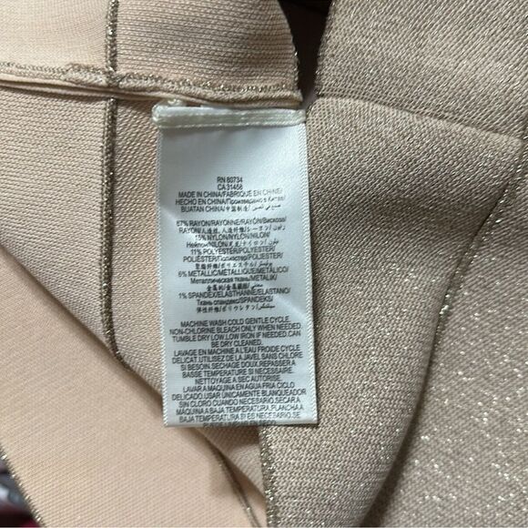 BCBG XS Cream Metallic Gold Bandage Bodycon High Waist Pull On Pencil Skirt - Picture 9 of 10